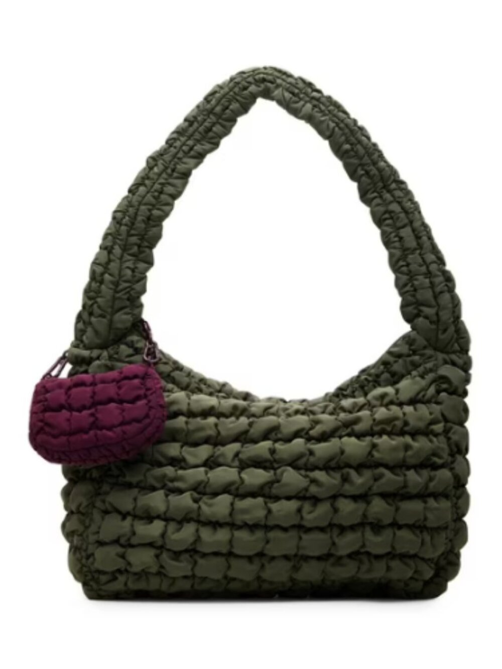 No Boundaries Women's Quilted Puffer Oversized Shoulder Hobo Bag, Olive